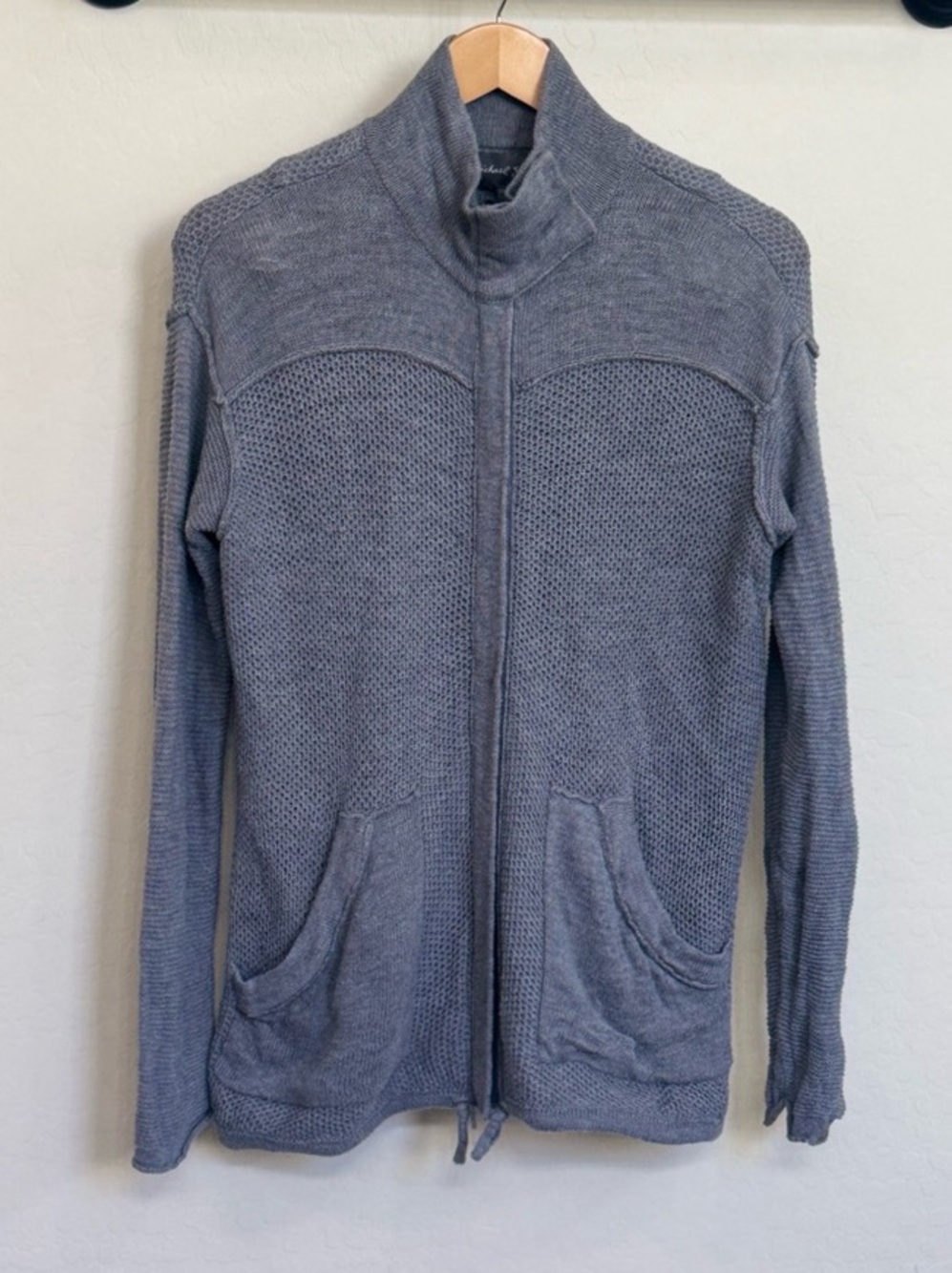 Michael Stars Gray Cotton Knit Full Zip Mock Neck Cardigan Jacket XS/S